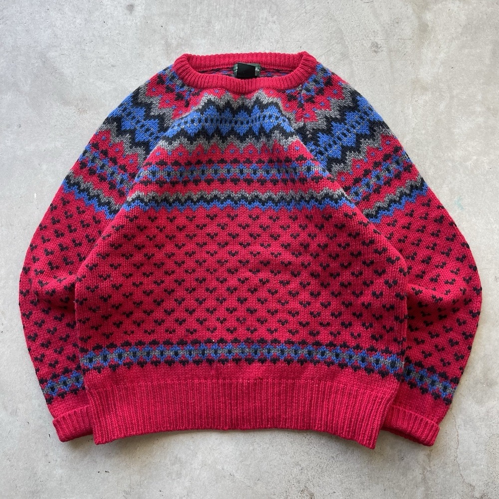 Vintage Savile Row Shetland Wool Knit Nordic Birdseye Sweater Coastal L